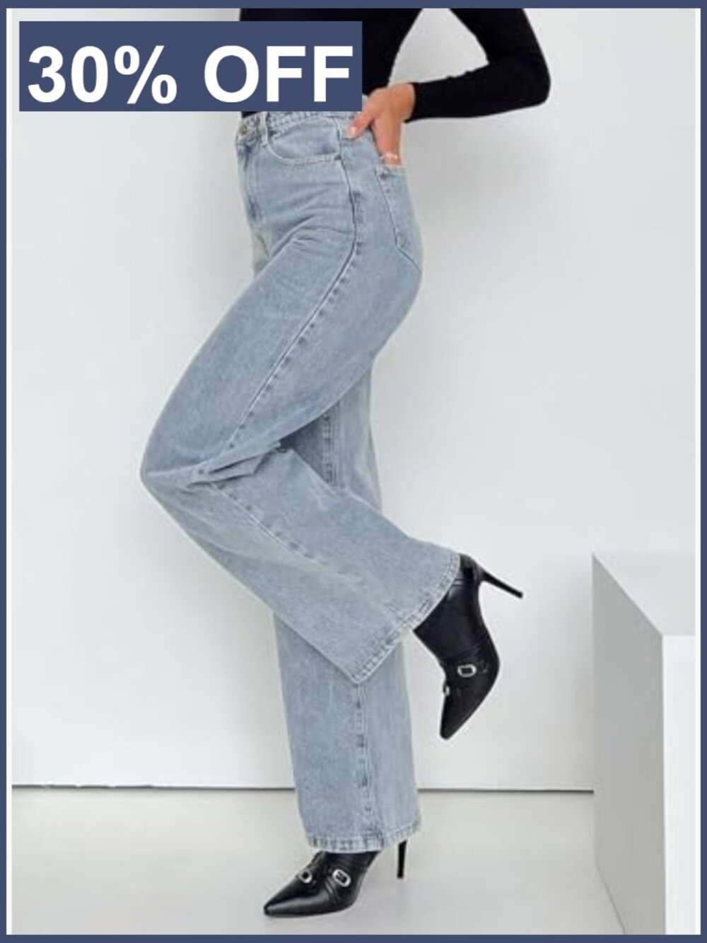 High Waisted Straight Leg Jeans Frayed Raw Hem Baggy Loose Cropped Wide Leg - Picture 2 of 7